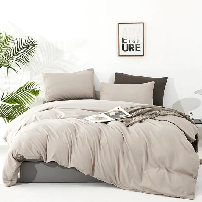 Traditional CLOTHKNOW Light Khaki Comforter Set Queen Beige Taupe Bedding Comforter Sets Soft Oatmeal Queen Size Comforter Sets with 2 x Pillowcases Original Design