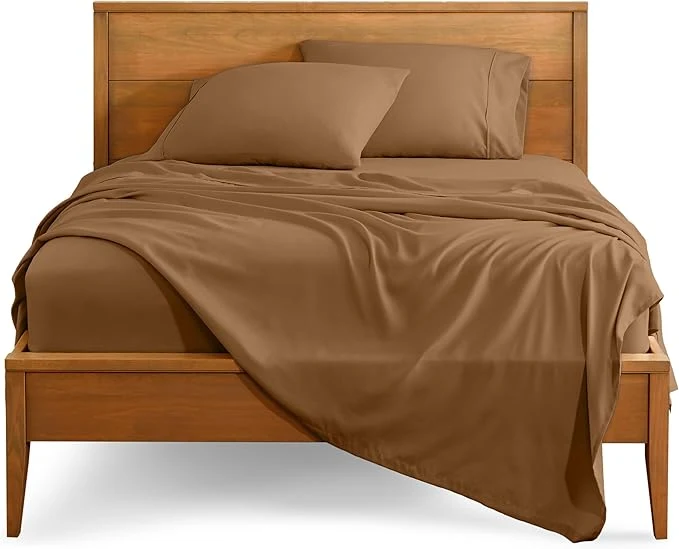 Traditional Bare Home Twin XL Sheet Set – 1800 Ultra-Soft Microfiber Twin Extra Long Bed Sheets – Double Brushed – Deep Pockets – Easy Fit – 3 Piece Set – Bedding Sheets amp Pillowcases Twin XL Caramel Clean