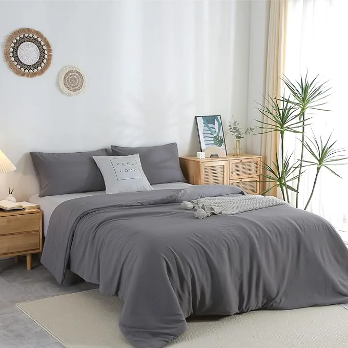 Top-Quality COTTEBED Ultra-Soft Comforter Sets Twin Size Signal Bed Dark Grey 1 Down Comforter 1 Pillowsham for Twin XL Kids College Dorm Bedding Lightweight All Seasons Fluffy Washed Cotton Twin Twin XL Gray Responsible