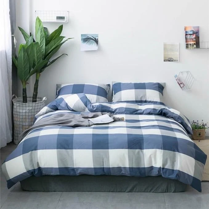 World-Class LifeTB Blue White Plaid Duvet Cover Twin Modern Soft Cotton Comforter Cover Simple Style Plaid Grid Duvet Cover with 2 Pillowcases Blue White Grey Checked Bedding Set Twin Exceptional