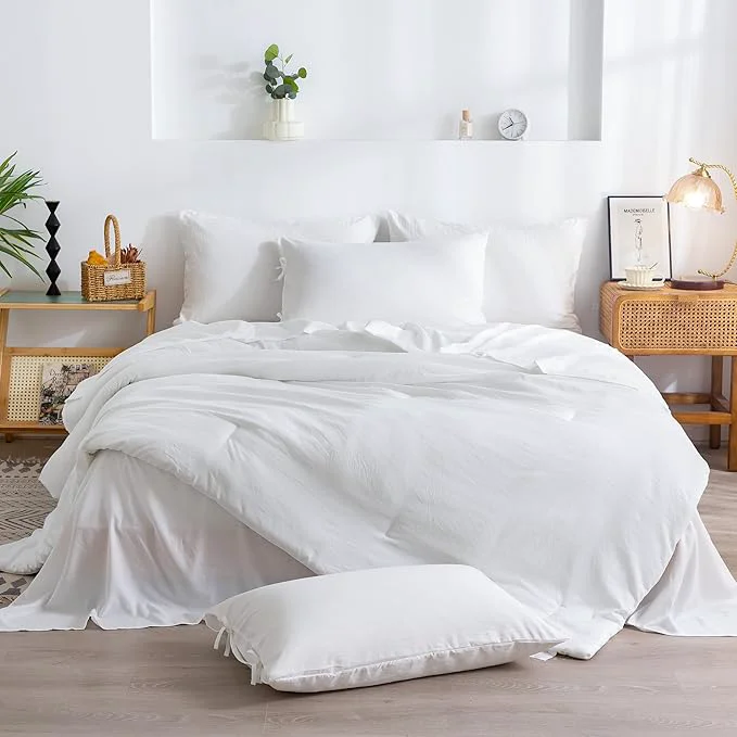 COTTEBED Super Soft King Size Comforter Set with Sheets – 7 Pieces KING BED IN A BAG Modern Farmhouse Hotel PolyCotton Down Comforter and Bedding Sheet Set Pillow Sham Lightweight All Season Use White Official
