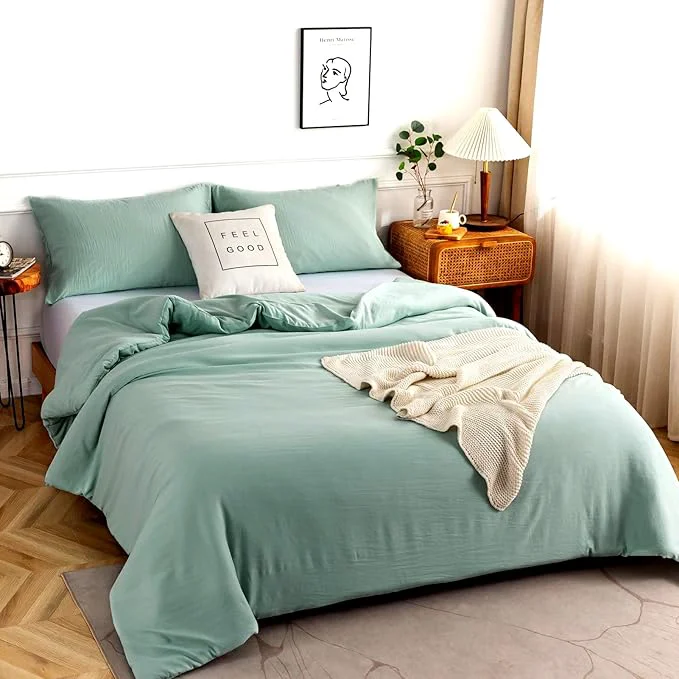 Next-Generation COTTEBED Softness Sage Green King Comforter Set Lightweight All Season Solid Fluffy Fuzzy Washed Cotton California King Bedding Down Comforter Forest Sage Green King Cal King Unique