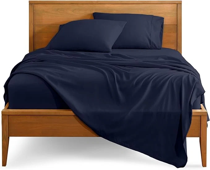 Casual Bare Home Queen Sheet Set – 1800 Ultra-Soft Microfiber Queen Bed Sheets – Double Brushed – Deep Pockets – Easy Fit – 4 Piece Set – Bedding Sheets amp Pillowcases Queen Midnight Blue Recyclable
