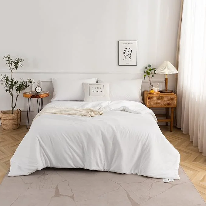 Breathable COTTEBED White Comforter King Size Set Bed Luxury Hotel Super Soft Fluffy Washed Cotton 1 Down Comforter 2 Pillowsham Lightweight Modern Solid Bedding Collection All Season White King Cal King Prestigious