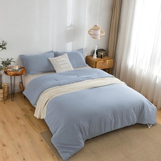 Trendy COTTEBED Twin Size Bed Comforter Sets Super Soft Lightweight Washaed Cotton 1 Bedding Down Comforter and 1 Pillowsham for Kids College Dorm Boys Girls Twin Twin XL Light Dusty Blue Innovative