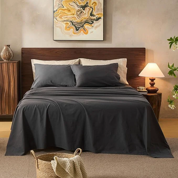 Next-Generation Linen Sheets Queen Size Breathable amp Durable 4-Piece Bed Flax Sheet Set Soft All-Season Bedding for Hot Sleepers 16 quot Deep Pocket Oeko-TEX （Queen Dark Grey） Exclusive