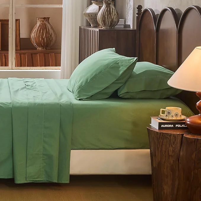 Official Linen Sheet Set King Size Extra Deep Pocket Fits 18-24 Inch Mattress Breathable amp Soft Smooth 4-Piece Set for Thick Mattresses Hotel Luxury Bedding（King Sage Green） Innovative