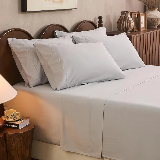 Innovative Linen Sheet Set Cal King Size Extra Deep Pocket Fits 18-24 Inch Mattress Breathable amp Soft Smooth 6-Piece Set for Thick Mattresses Hotel Luxury Bedding（Cal King Grey） Reusable