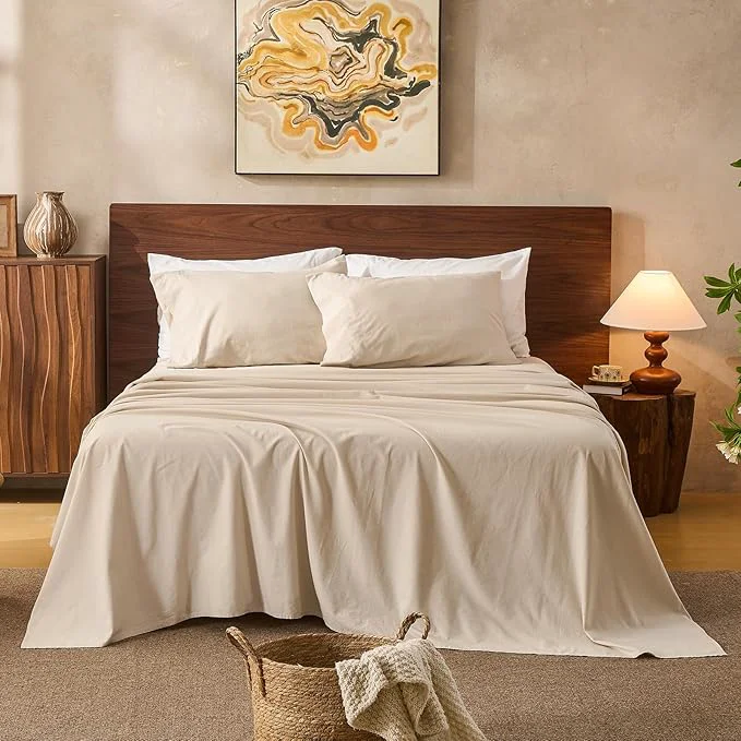 Optimized Linen Sheets Queen Size Breathable amp Durable 4-Piece Bed Flax Sheet Set Soft All-Season Bedding for Hot Sleepers 16 quot Deep Pocket Oeko-TEX （Queen Linen） Long-Lasting