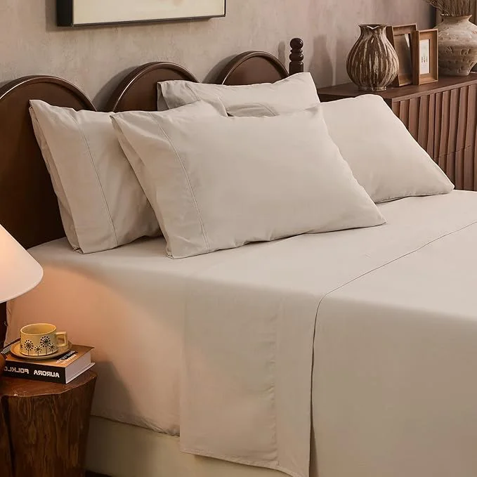 Relaxed Linen Sheet Set Queen Size Extra Deep Pocket Fits 18-24 Inch Mattress Breathable amp Soft Smooth 6-Piece Set for Thick Mattresses Hotel Luxury Bedding（Queen Linen） Healthy