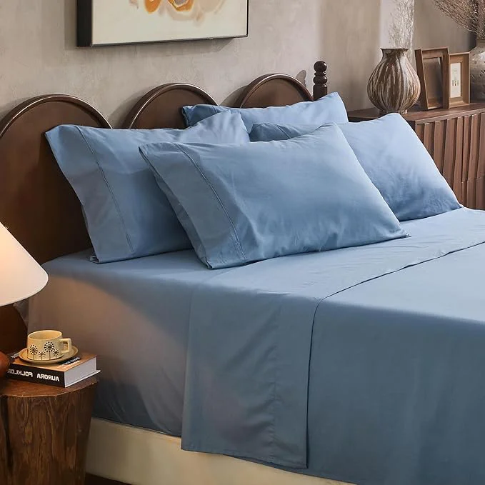 Next-Generation Linen Sheet Set King Size Extra Deep Pocket Fits 18-24 Inch Mattress Breathable amp Soft Smooth 6-Piece Set for Thick Mattresses Hotel Luxury Bedding（King Dusty Blue） Optimized