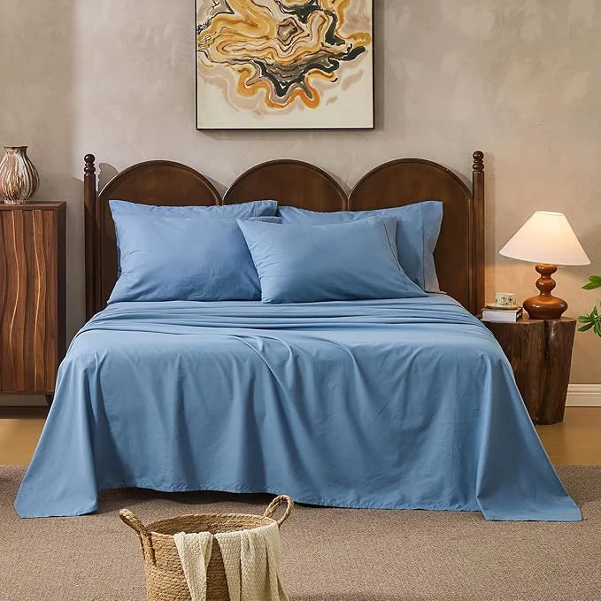 Trendy Linen Sheets California King Size Breathable amp Durable 4-Piece Bed Flax Sheet Set Soft All-Season Bedding for Hot Sleepers 16 quot Deep Pocket Oeko-TEX （Cal King Dusty Blue） Reusable