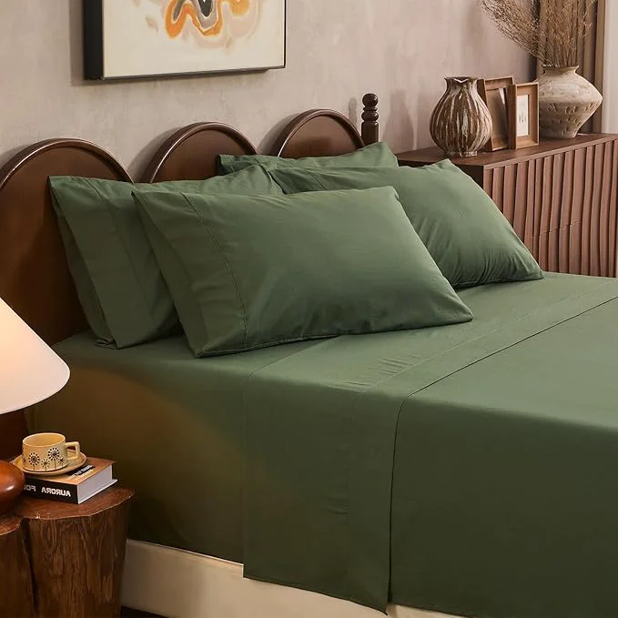 Recyclable Linen Sheet Set Queen Size Extra Deep Pocket Fits 18-24 Inch Mattress Breathable amp Soft Smooth 6-Piece Set for Thick Mattresses Hotel Luxury Bedding（Queen Forest Green） Flexible