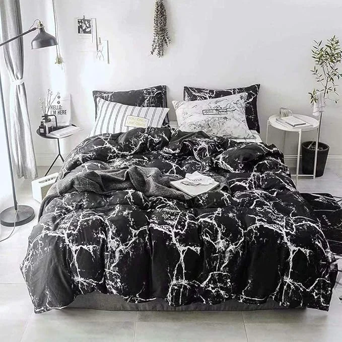 Refined CLOTHKNOW Black Marble Comforter Set California King Black White Bedding Sets Abstract Comforter with 2 x Pillow Cases World-Class