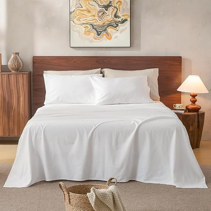 Organic Linen Sheets California King Size Breathable amp Durable 4-Piece Bed Flax Sheet Set Soft All-Season Bedding for Hot Sleepers 16 quot Deep Pocket Oeko-TEX （Cal King White） Professional