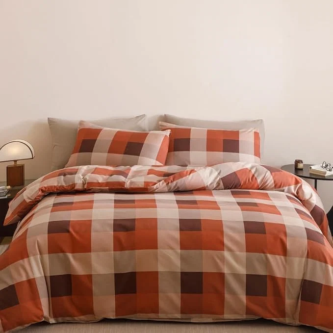 Selected CLOTHKNOW Rust Khaki Plaid Queen Comforter Set 3Pcs Gingham Buffalo Bedding Comforter Sets Rust Brown Khaki Geometric Comforter Queen World-Class