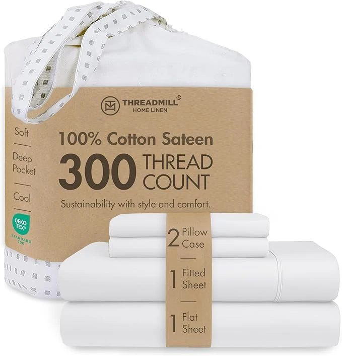 Fine Threadmill Cotton Full Size Sheet Set Cotton Sheets for Full Size Bed Damask Jacquard Full Bed Sheets Set with 16 Deep Pocket Soft Sateen Weave 4-Piece Cooling Bedding Set White High-Grade