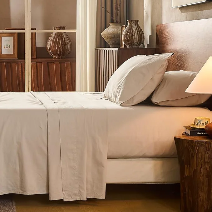 Artisan Linen Sheet Set Cal King Size Extra Deep Pocket Fits 18-24 Inch Mattress Breathable amp Soft Smooth 4-Piece Set for Thick Mattresses Hotel Luxury Bedding（Cal King Linen） Traditional