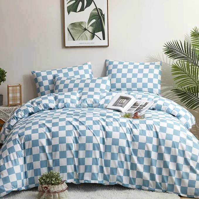 Superior CLOTHKNOW Blue White Plaid Comforter Full Size Set Grid Bedding Comforter Sets All Season Soft Checker Comforter with 2 x Pillow Cases Recyclable