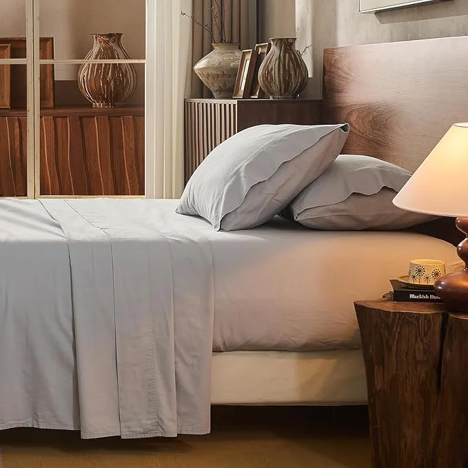 High-Grade Linen Sheet Set Cal King Size Extra Deep Pocket Fits 18-24 Inch Mattress Breathable amp Soft Smooth 4-Piece Set for Thick Mattresses Hotel Luxury Bedding（Cal King Grey） Fine
