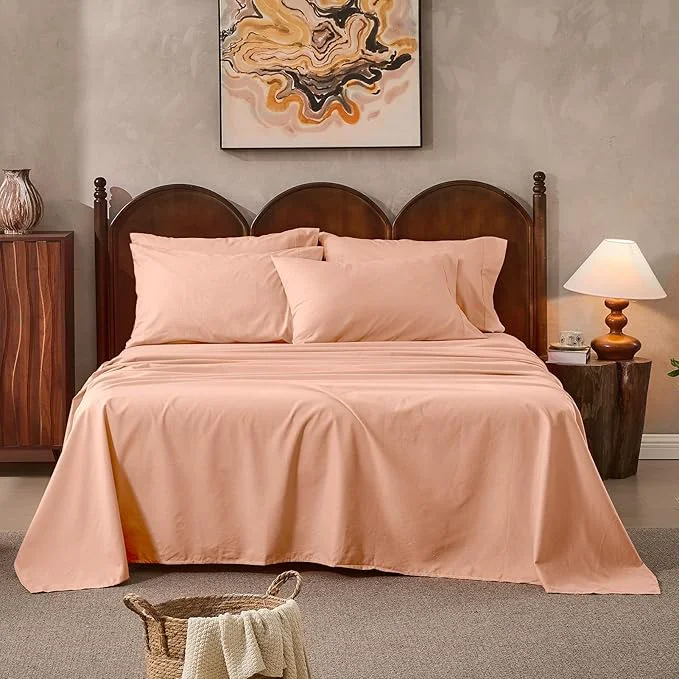 Solid Linen Sheets California King Size Breathable amp Durable 4-Piece Bed Flax Sheet Set Soft All-Season Bedding for Hot Sleepers 16 quot Deep Pocket Oeko-TEX （Cal King Light Red） Sustainable