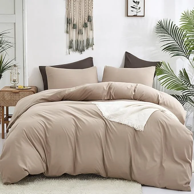 Easy-to-Use CLOTHKNOW Khaki Full Size Comforter Set Taupe Bedding Comforter Sets Soft Tan Bedding Beige Coffee Comforter with 2 x Pillow Cases Classic