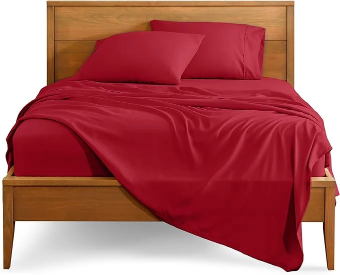 Fine Crafted Bare Home Split King Sheet Set – 1800 Ultra-Soft Microfiber Bed Sheets – Double Brushed – Deep Pockets – Easy Fit – 5 Piece Set – Bedding Sheets amp Pillowcases Split King Red Lightweight