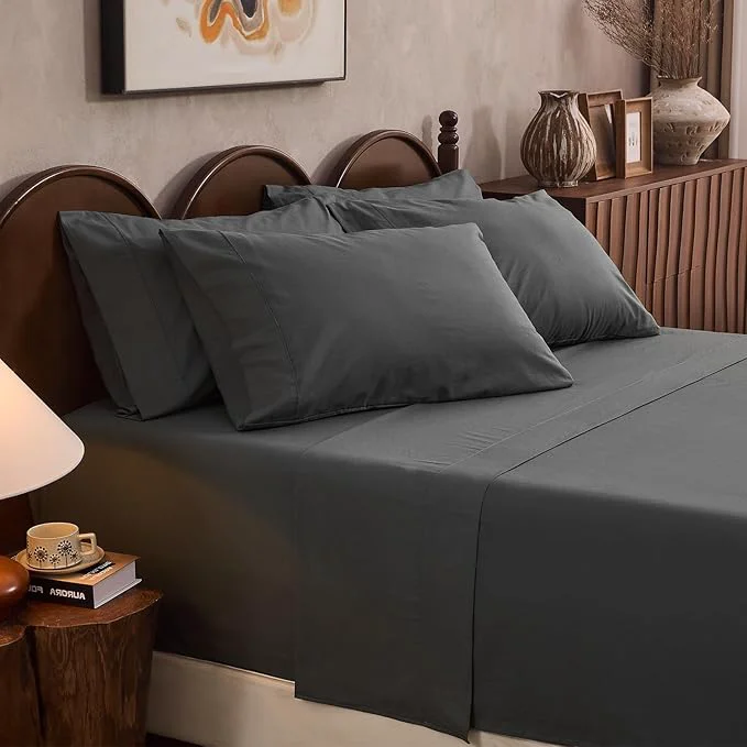 Practical Linen Sheet Set Cal King Size Extra Deep Pocket Fits 18-24 Inch Mattress Breathable amp Soft Smooth 6-Piece Set for Thick Mattresses Hotel Luxury Bedding（Cal King Dark Grey） Fashionable
