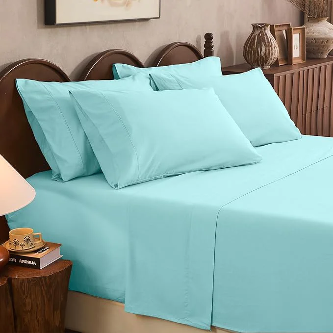 Next-Generation Linen Sheet Set Cal King Size Extra Deep Pocket Fits 18-24 Inch Mattress Breathable amp Soft Smooth 6-Piece Set for Thick Mattresses Hotel Luxury Bedding（Cal King Light Blue） Advanced