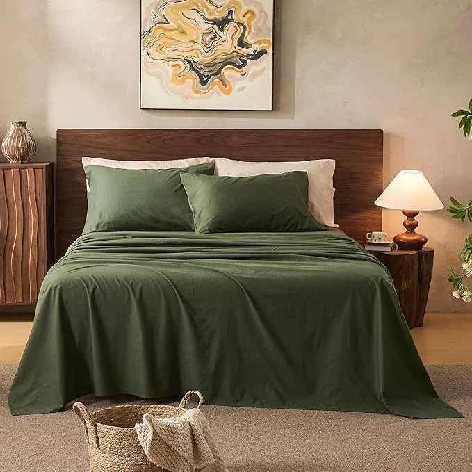 Selected Linen Sheets Queen Size Breathable amp Durable 4-Piece Bed Flax Sheet Set Soft All-Season Bedding for Hot Sleepers 16 quot Deep Pocket Oeko-TEX （Queen Forest Green） Organic