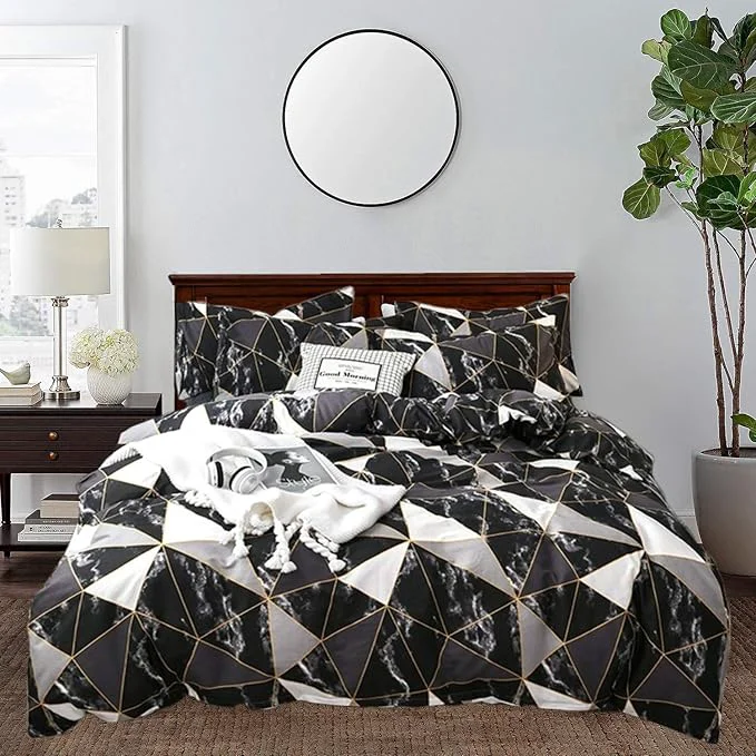 Luxury CLOTHKNOW Black White California King Comforter Set Marble Triangle Bedding Comforter Sets Geometric Comforter with 2 x Pillow Cases Comfortable