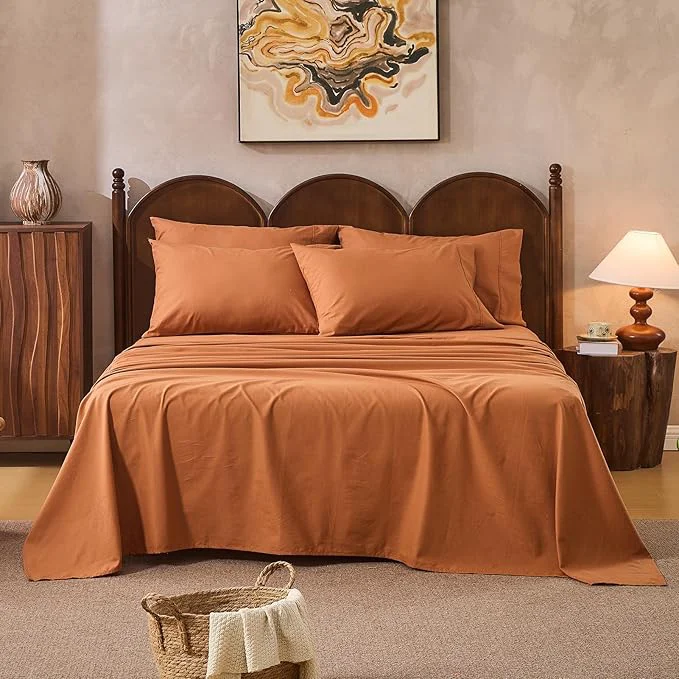 Fast Linen Sheets California King Size Breathable amp Durable 4-Piece Bed Flax Sheet Set Soft All-Season Bedding for Hot Sleepers 16 quot Deep Pocket Oeko-TEX （Cal King Brown） Professional