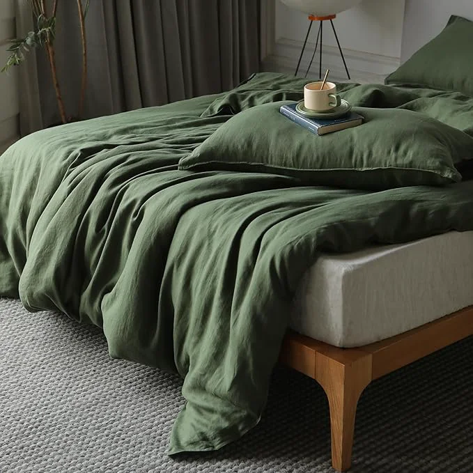 Consistent XZ XIFA Green Linen Duvet Cover King Washed French Flax Linen Bedding with Zipper Closure Cooling for Hot Sleepers Textured Bed Sets – 1 Duvet Cover and 2 Pillowcases Modern