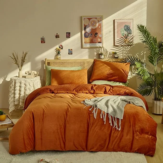 Quality CLOTHKNOW Burnt Orange Full Size Comforter Sets Velvet Bedding Comforter Sets Soft Caramel Orange Comforter with 2 x Pillow Cases Original