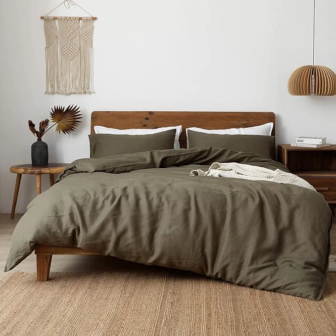 Responsible XZ XIFA Olive Green Linen Duvet Cover Oversized King Washed French Flax Linen Bedding Set with Zipper Closure Cooling amp Textured Bed Sets for Hot Sleepers 1 Duvet Cover 2 Pillowcases Quality