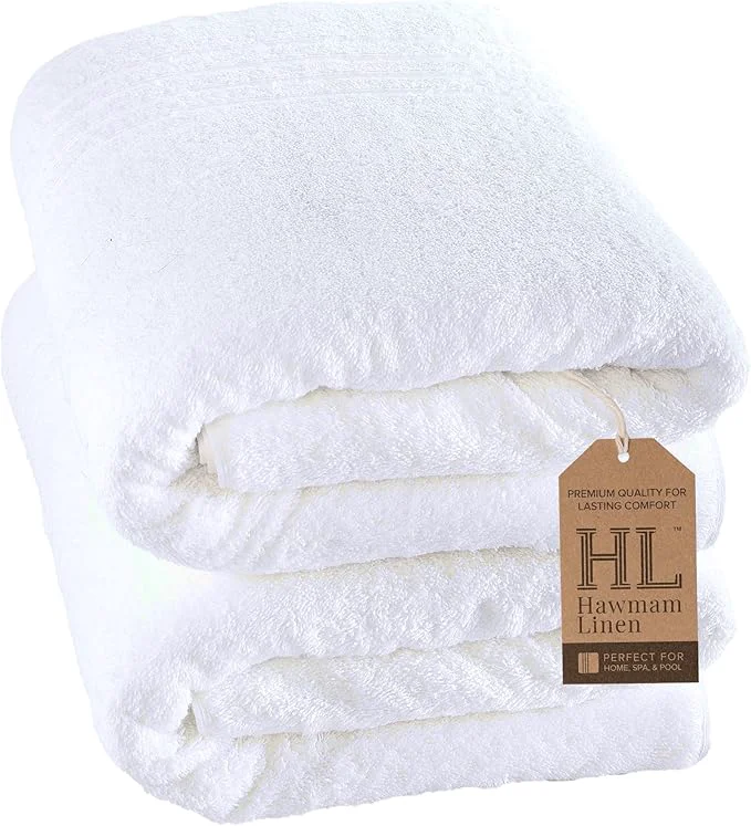 Lightweight Hammam Linen Jumbo Large Bath Sheets Towels 2-Pack 35 x 70 Inches Soft and Versatile