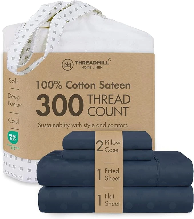 Unique Threadmill Cotton Full Size Sheet Set Cotton Sheets for Full Size Bed Damask Jacquard Full Bed Sheets Set with 16 Deep Pocket Soft Sateen Weave 4-Piece Cooling Bedding Set Folkstone Blue Practical