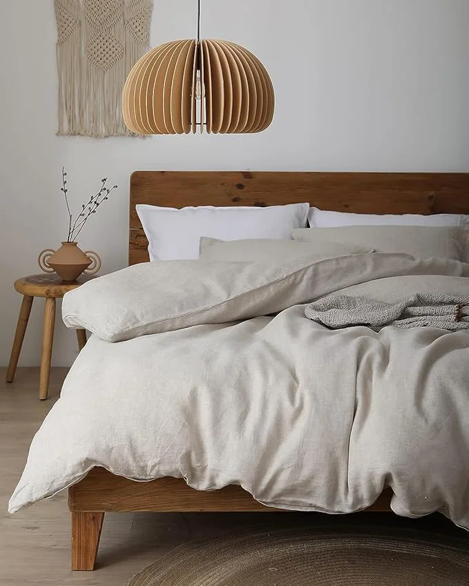 Contemporary XZ XIFA Linen Duvet Cover Set Washed Textured French Flax Linen Bedding with Zipper Closure Cooling for Hot Sleepers- 1 Duvet Cover and 2 Pillowcases Oversized King Natural Linen Flexible
