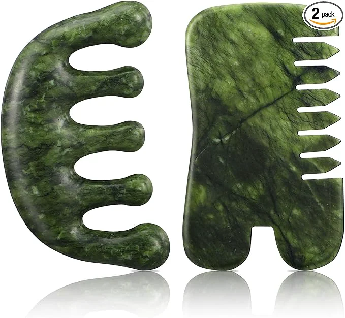 Green BBTO 2 Pcs Jade Comb for Scalp Massage Gua sha Comb for Head Body spa Hair Next-Generation