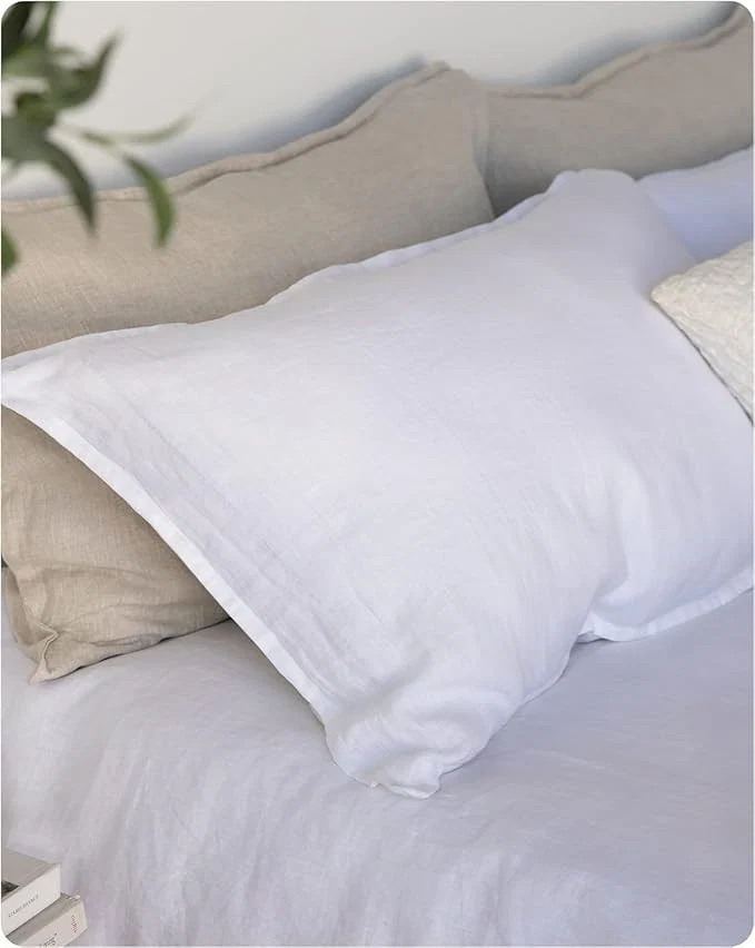 Responsible XZ XIFA Standard Pillowcases – 2 Pack – Envelope Closure – Natural Washed French Flax Breathable Durable Textured Pillow Covers 20 quot x26 quot Standard White Environmentally Friendly