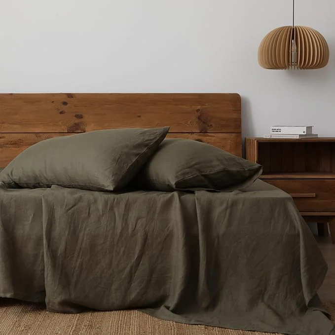 Soft XZ XIFA King Standard Pillowcases – 2 Pack – Envelope Closure – Natural Washed French Flax Breathable Durable Textured Pillow Covers 20 quot x36 quot King Standard Olive Green Consistent