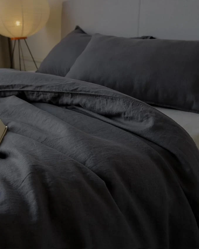 Carefully Designed XZ XIFA Dark Grey Linen Duvet Cover Queen Size Bedding Set Cooling Duvet Cover with Natural Washed French Flax Soft Breathable Textured Duvet Cover 1 Duvet Cover 2 Pillowcases Crafted