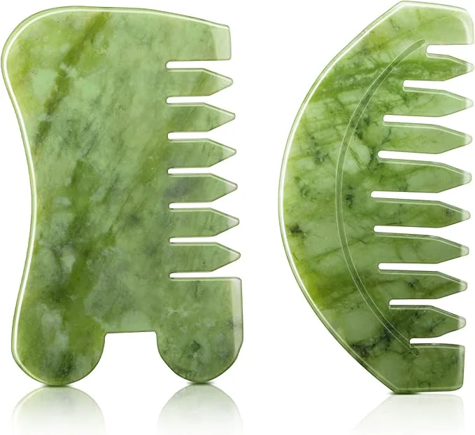 Durable BBTO 2 Pcs Jade Comb for Scalp Massage Gua sha Comb for Head Body spa Hair Artisan