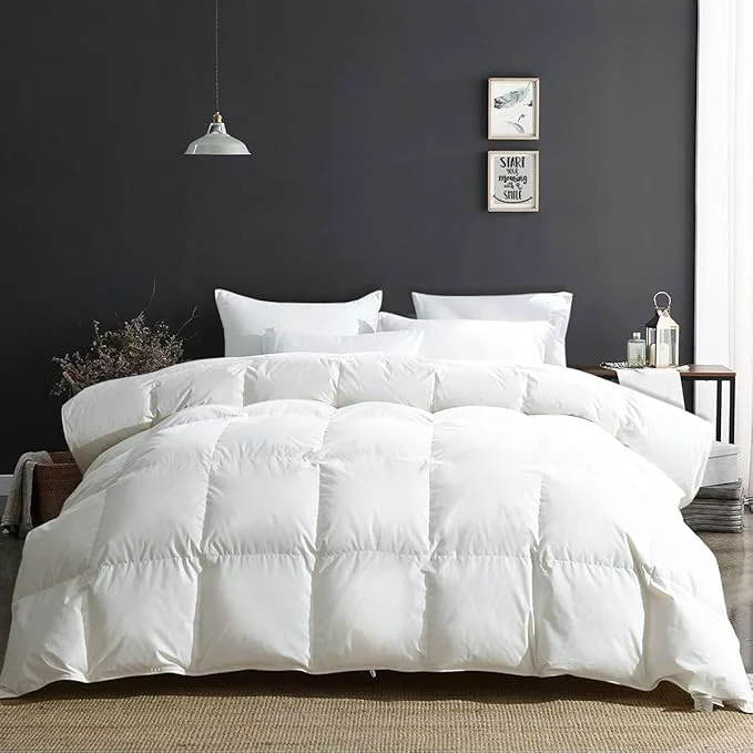 Long-Lasting APSMILE Super King Luxury Organic Cotton All Season Down Feather Fibers Comforter High Fill Power Medium Warmth Duvet Insert 120×120 Ivory White Green