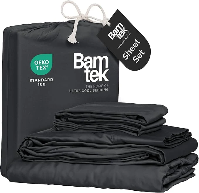 Original Design Viscose Bamboo Sheets King Size 4PC Set – Cooling Sheets for Hot Sleepers with Moisture Wicking Technology – Silky Soft 18 Inch Deep Pocket – Charcoal 76 quot x 80 quot Next-Generation