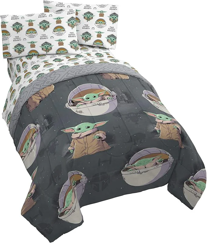 Clean Jay franco StarWars The Mandalorian The Child 4 Piece Twin Bed Set-Includes Reversible Comforter amp Sheet Set-Bedding Features Baby Yoda-Super Soft Fade Resistant Microfiber StarWars Product Versatile