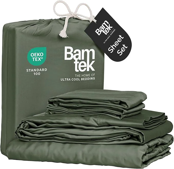 Exclusive Viscose Bamboo Sheets Queen Size 4PC Set – Cooling Bedding for Hot Sleepers with Moisture Wicking Technology – Silky Soft 18 Inch Deep Pocket – Moss 60 quot x 80 quot Casual
