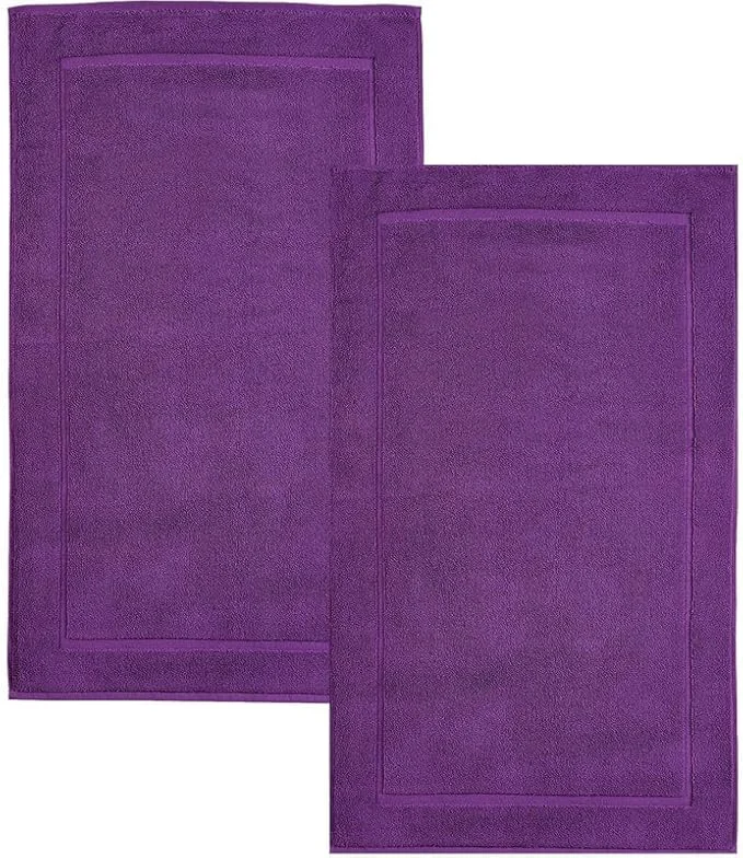 Sustainable Hawmam Linen Purple Bath Mats 21 x 34 inches Banded Design Highly Absorbent Smart