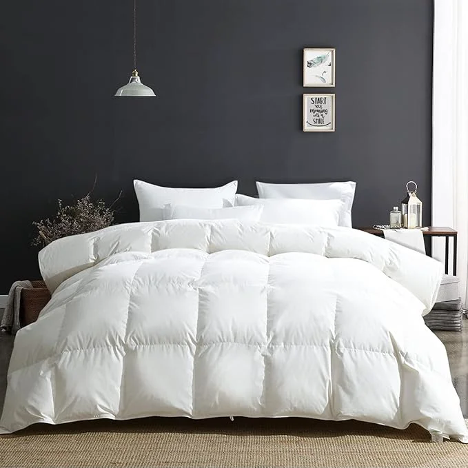 Classic APSMILE Fluffy Luxury Heavyweight Down Feather Fibers Comforter for Winter Colder Climates Sleeper- Organic Cotton High Fill Power Thicker Down Fibers Duvet Inserts Ivory White 68×90 Consistent