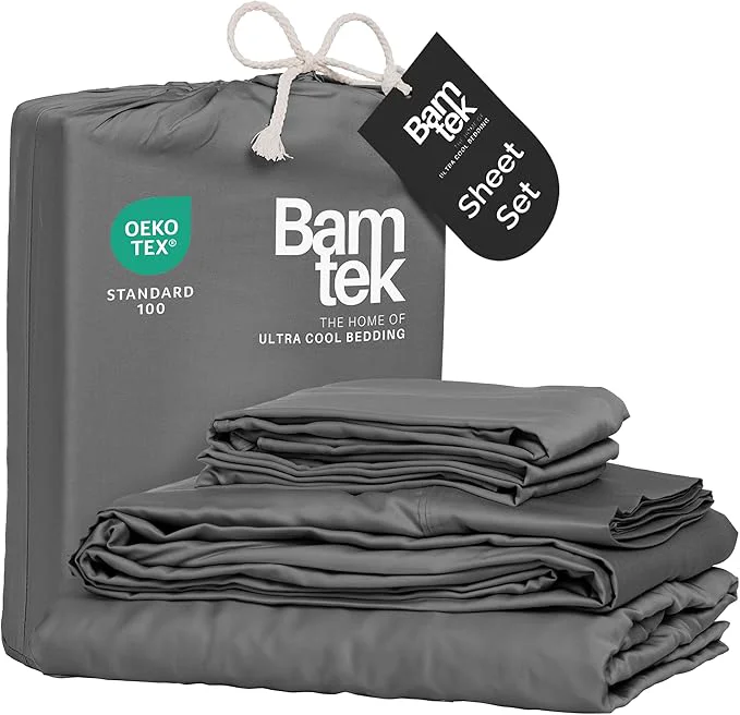 Smooth Viscose Bamboo Sheets King Size 4PC Set – Cooling Sheets for Hot Sleepers with Moisture Wicking Technology – Silky Soft 18 Inch Deep Pocket – Steel 76 quot x 80 quot Fashionable